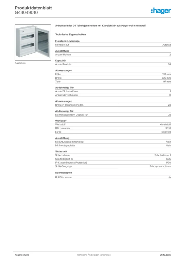 Bild Hager Produktdatenblatt G44049010 | Hager Deutschland