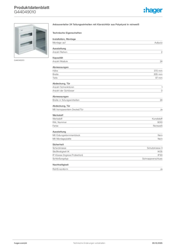 Bild Hager Produktdatenblatt G44049010 | Hager Deutschland