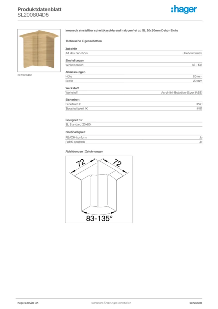 Bild Hager Produktdatenblatt SL200804D5 | Hager Schweiz
