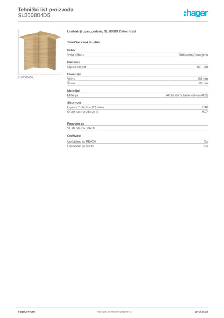Slika Hager Product data sheet SL200804D5  | Hager