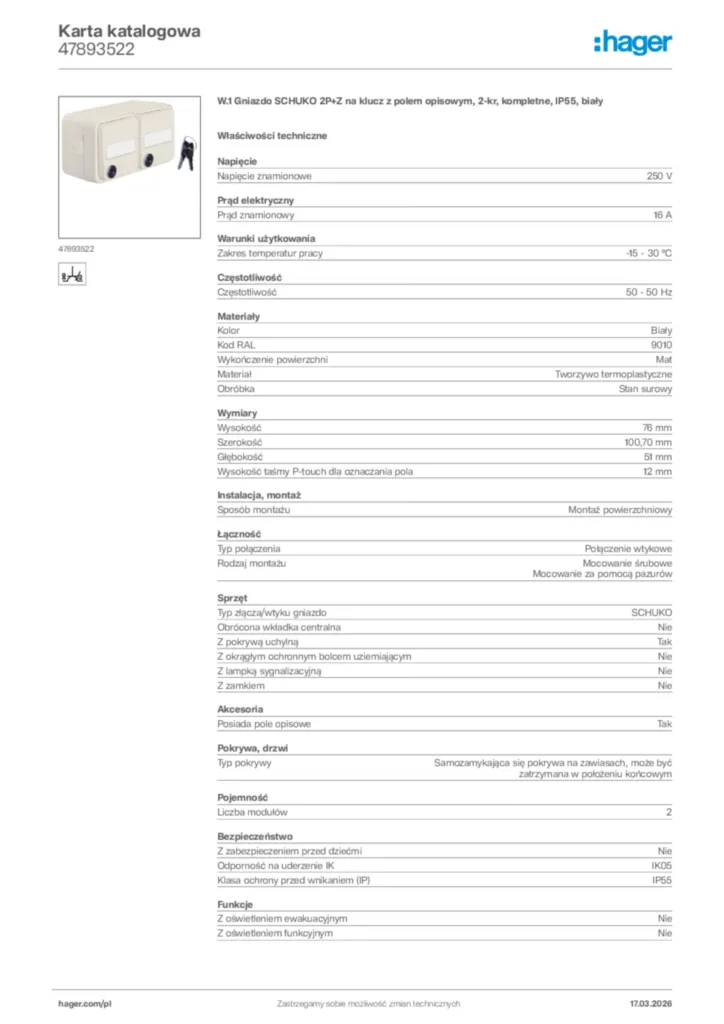 Zdjęcie Hager Karta katalogowa 47893522 | Hager Polska