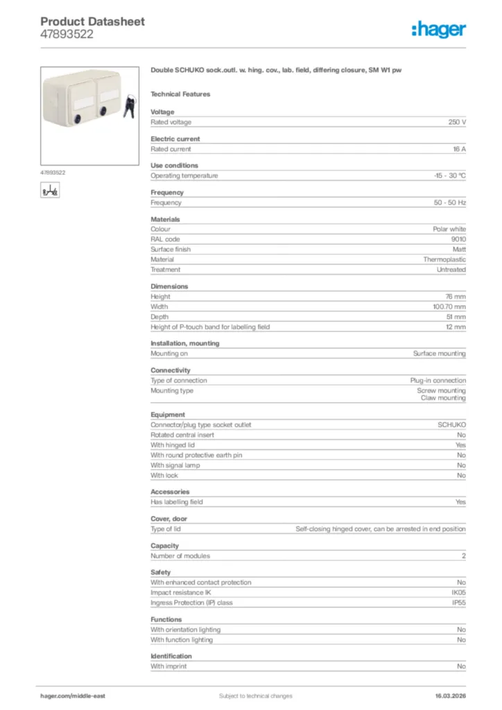 Image Hager Product data sheet 47893522  | Hager