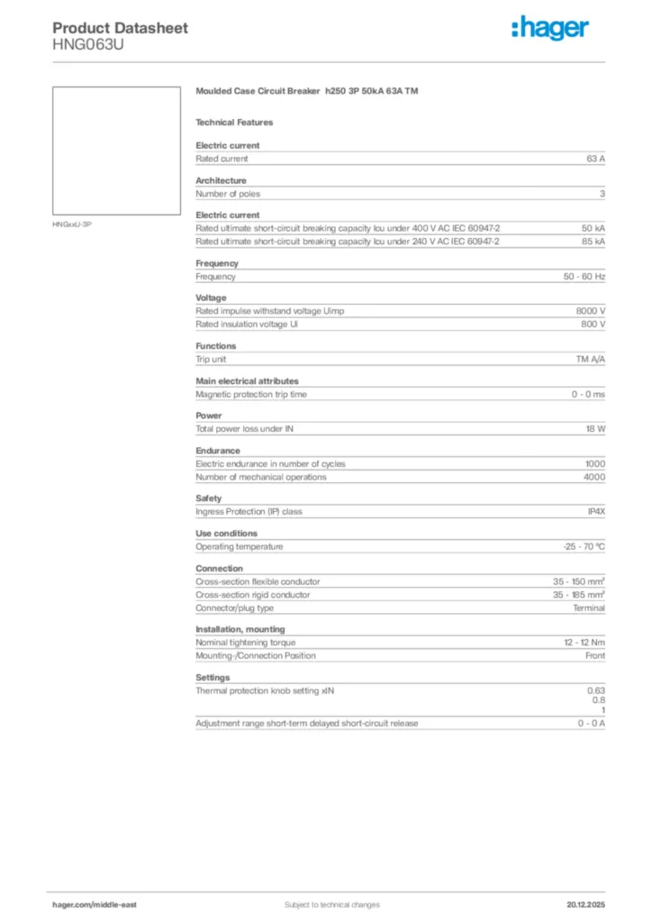 Image Hager Product data sheet HNG063U  | Hager