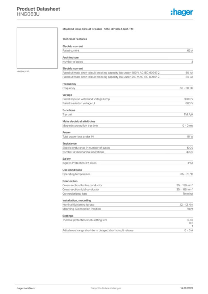 Image Hager Product data sheet HNG063U  | Hager