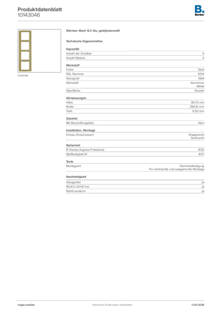 Bild Berker Produktdatenblatt 10143046 | Hager Deutschland