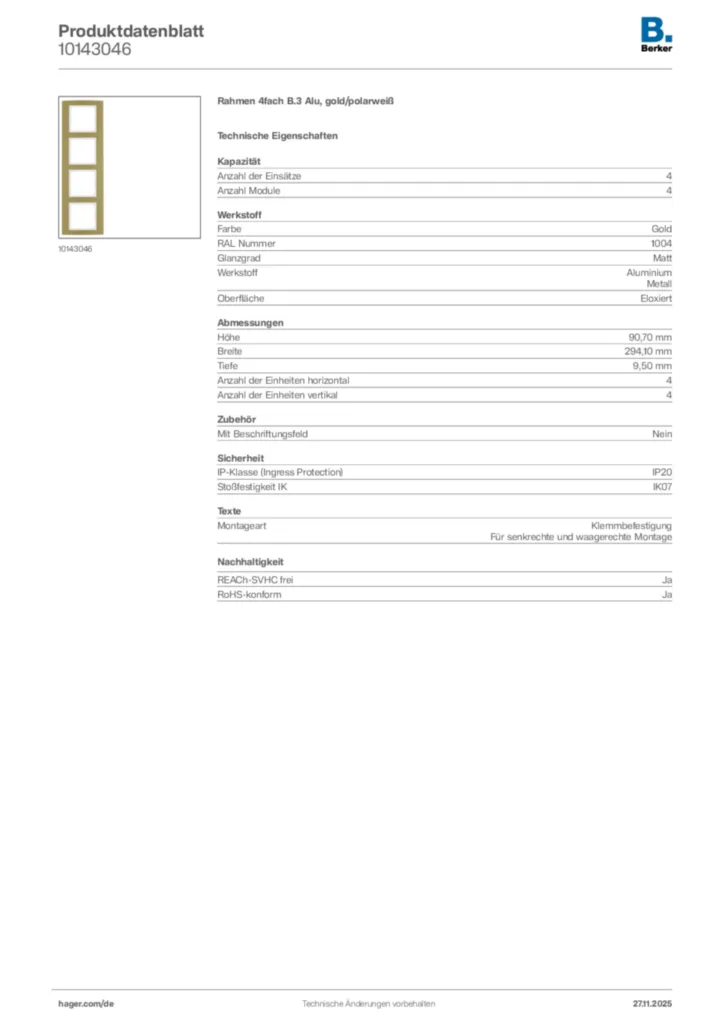 Bild Berker Produktdatenblatt 10143046 | Hager Deutschland
