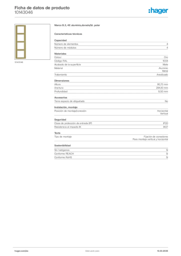 Imagen Hager Ficha de datos de producto 10143046 | Hager España