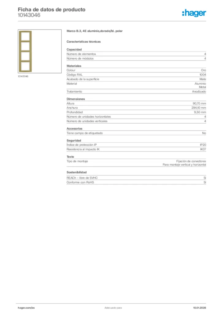 Imagen Hager Ficha de datos de producto 10143046 | Hager España