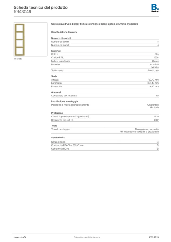 Immagine Berker Scheda tecnica del prodotto 10143046 | Hager Italia