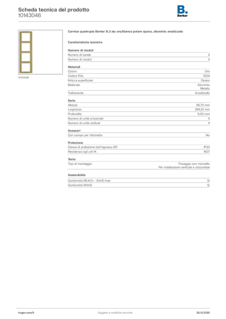 Immagine Berker Scheda tecnica del prodotto 10143046 | Hager Italia