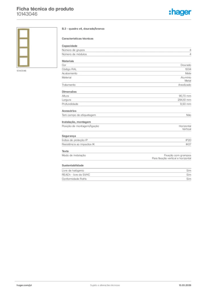 Imagem Hager Ficha técnica do produto 10143046 | Hager Portugal