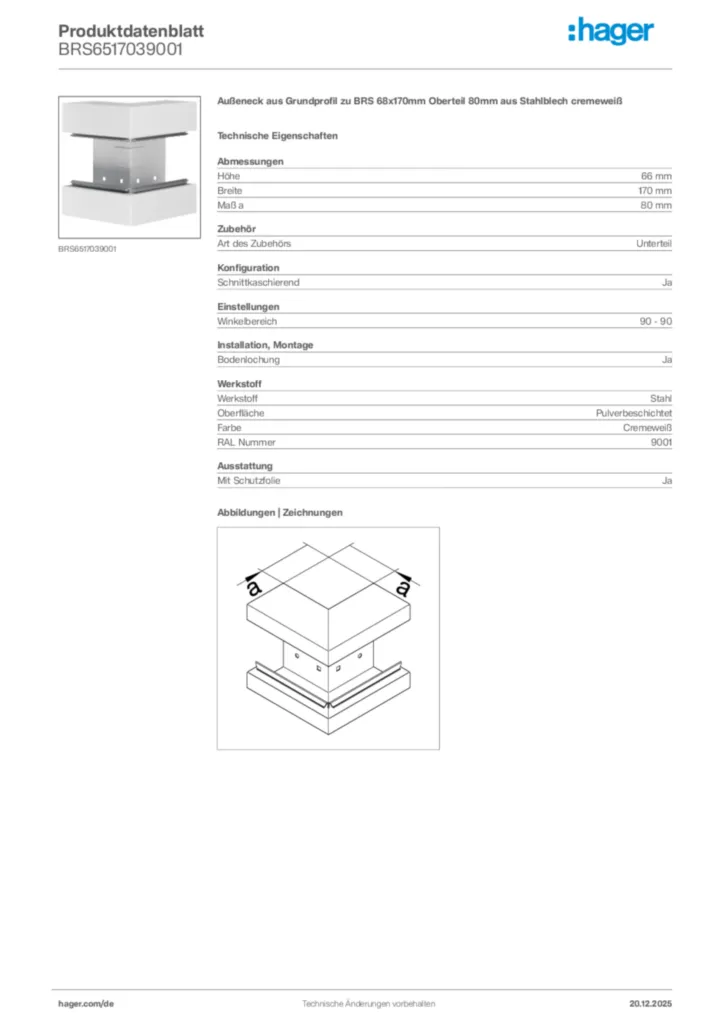 Bild Hager Produktdatenblatt BRS6517039001 | Hager Deutschland