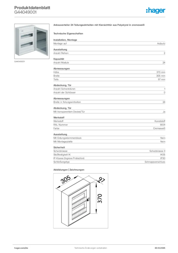 Bild Hager Produktdatenblatt G44049001 | Hager Deutschland