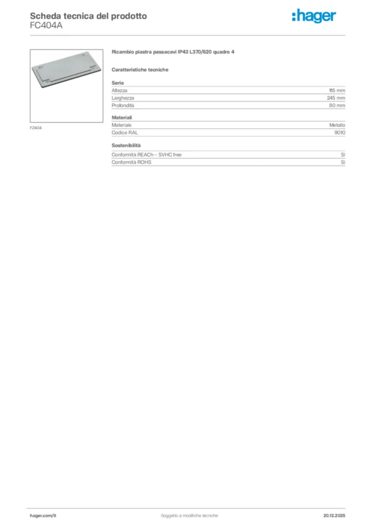 Immagine Hager Scheda tecnica del prodotto FC404A | Hager Italia