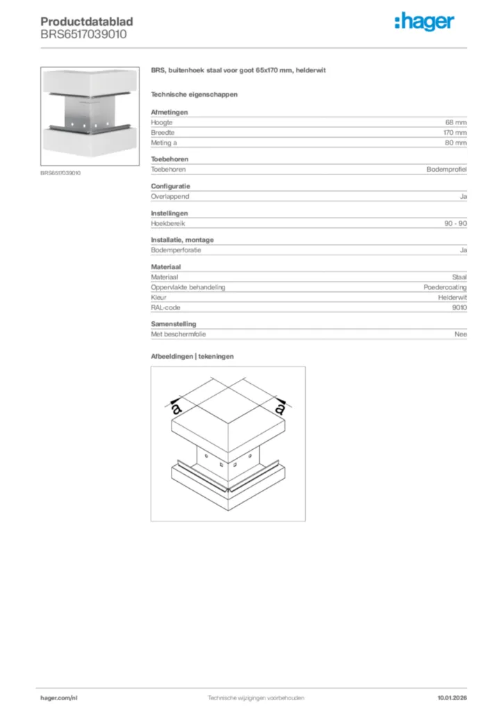 Afbeelding Hager Productdatablad BRS6517039010 | Hager Nederland