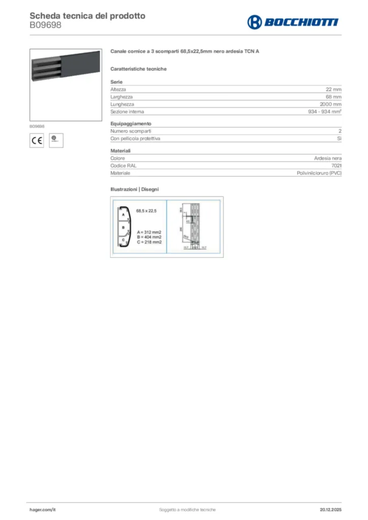 Immagine Bocchiotti Scheda tecnica del prodotto B09698 | Hager Italia