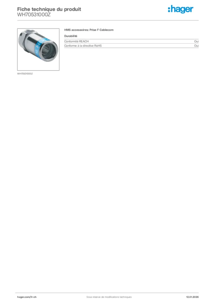 Image Hager Fiche technique du produit WH70531000Z | Hager Suisse