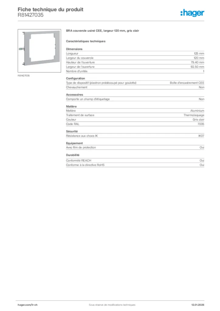 Image Hager Fiche technique du produit R81427035 | Hager Suisse