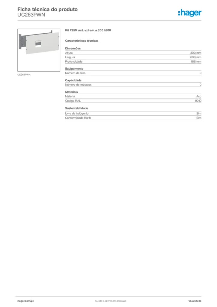 Imagem Hager Ficha técnica do produto UC263PWN | Hager Portugal
