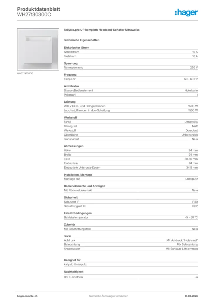 Bild Hager Produktdatenblatt WH27130300C | Hager Schweiz