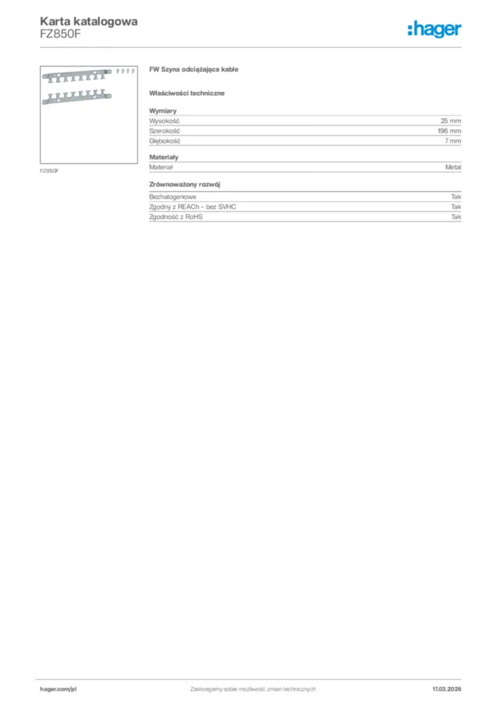 Zdjęcie Hager Karta katalogowa FZ850F | Hager Polska