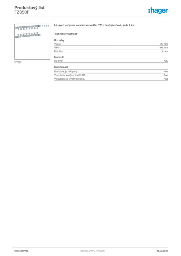 Obrázek Hager Product data sheet FZ850F | Hager