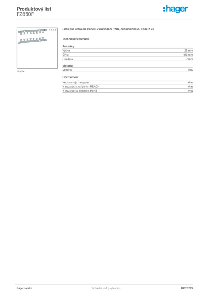 Obrázek Hager Produktový list FZ850F | Hager