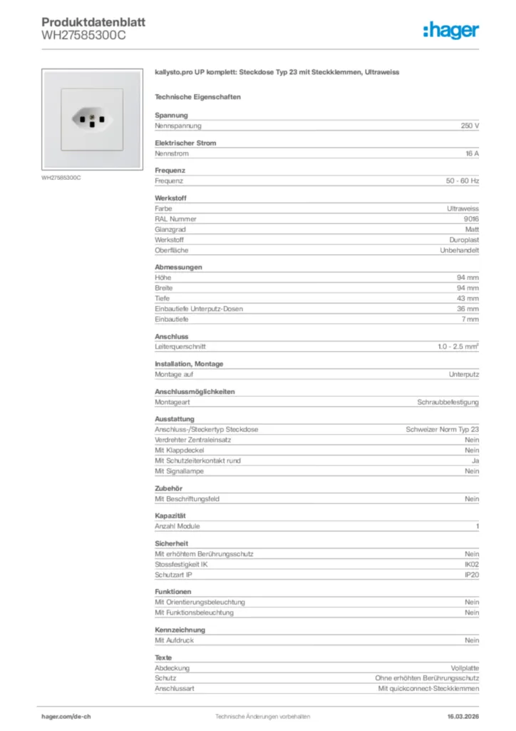 Bild Hager Produktdatenblatt WH27585300C | Hager Schweiz