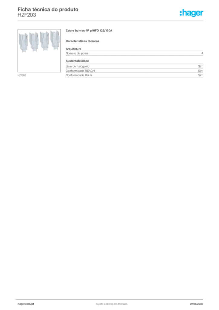 Imagem Hager Ficha técnica do produto HZF203 | Hager Portugal