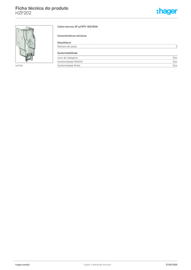 Imagem Hager Ficha técnica do produto HZF202 | Hager Portugal