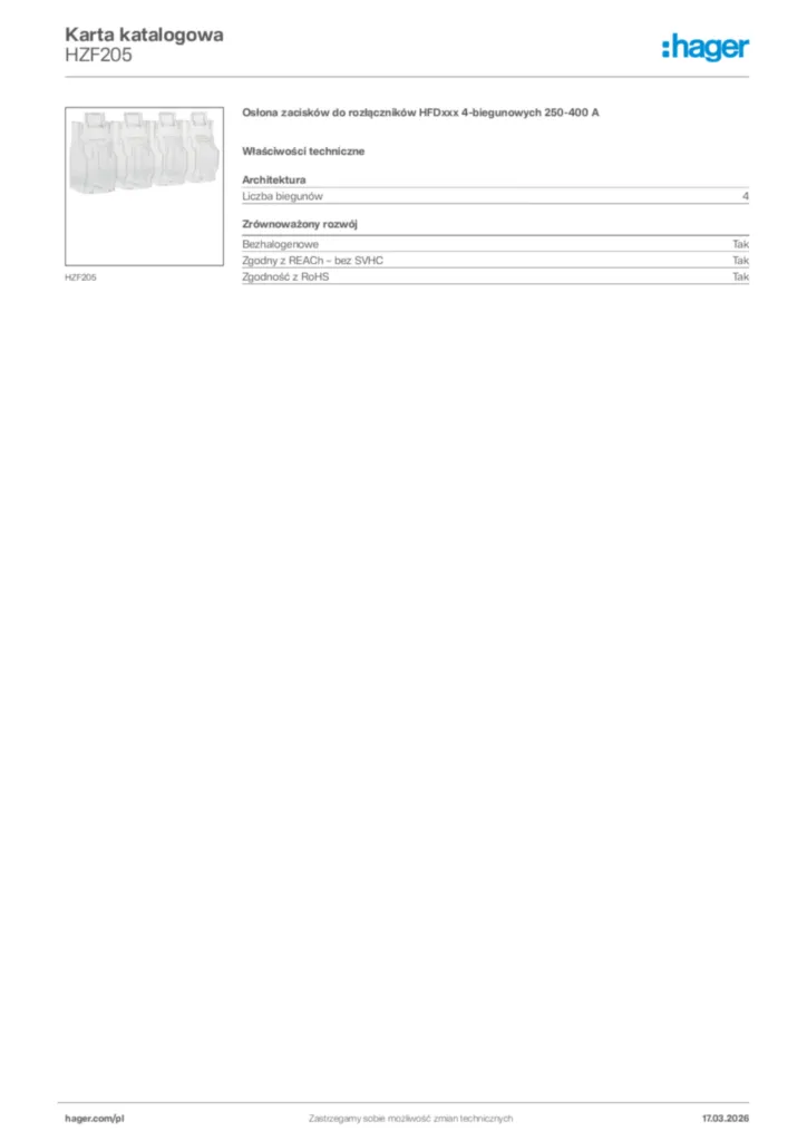 Zdjęcie Hager Karta katalogowa HZF205 | Hager Polska