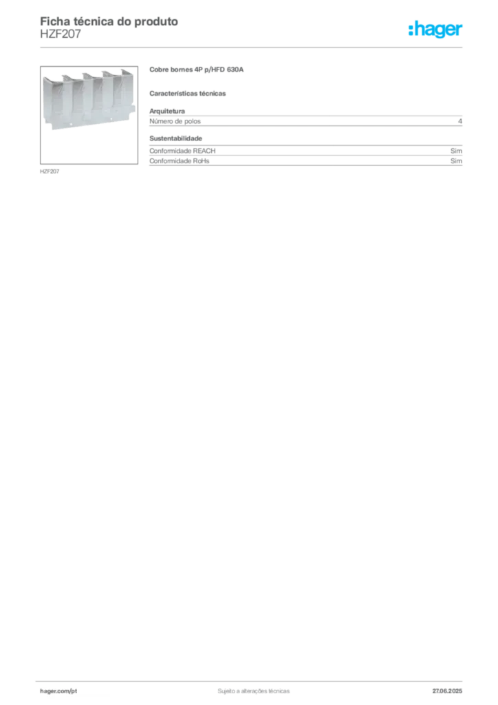 Imagem Hager Ficha técnica do produto HZF207 | Hager Portugal