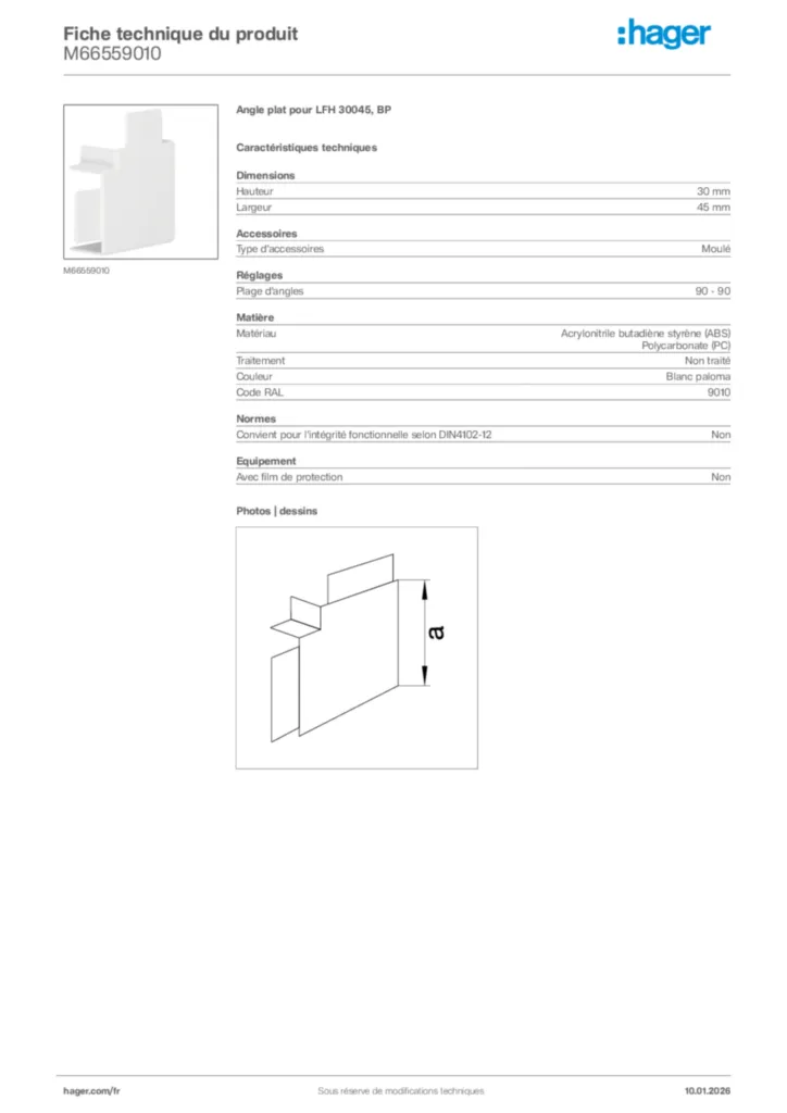 Image Hager Fiche technique du produit M66559010 | Hager France