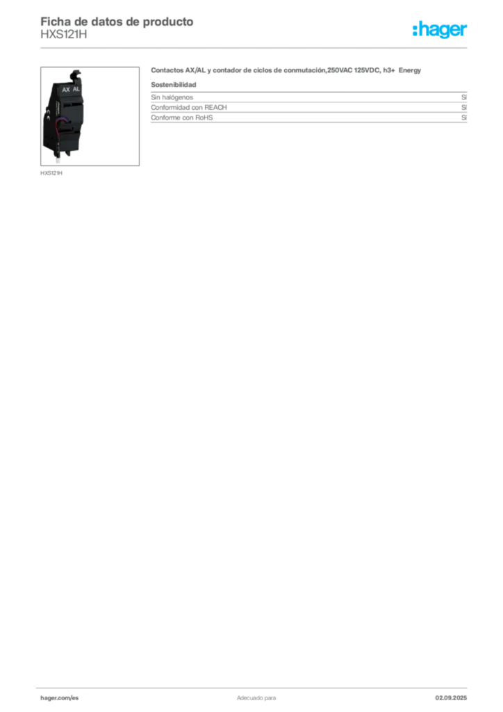 Imagen Hager Ficha de datos de producto HXS121H | Hager España