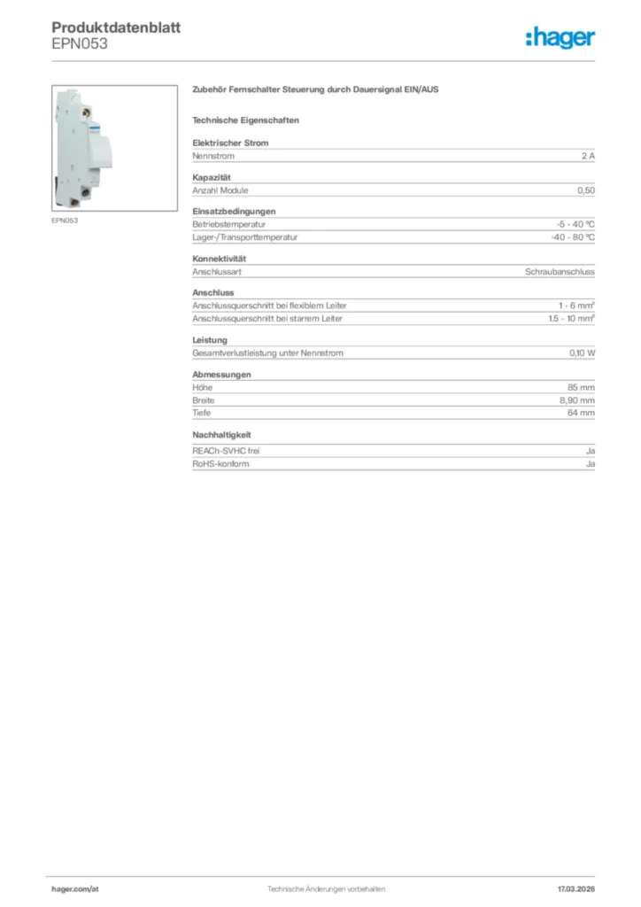 Bild Hager Produktdatenblatt EPN053 | Hager Deutschland