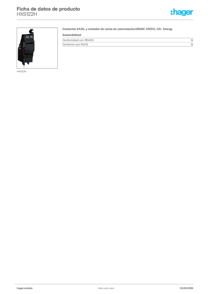 Imagen Hager Ficha de datos de producto HXS122H | Hager España