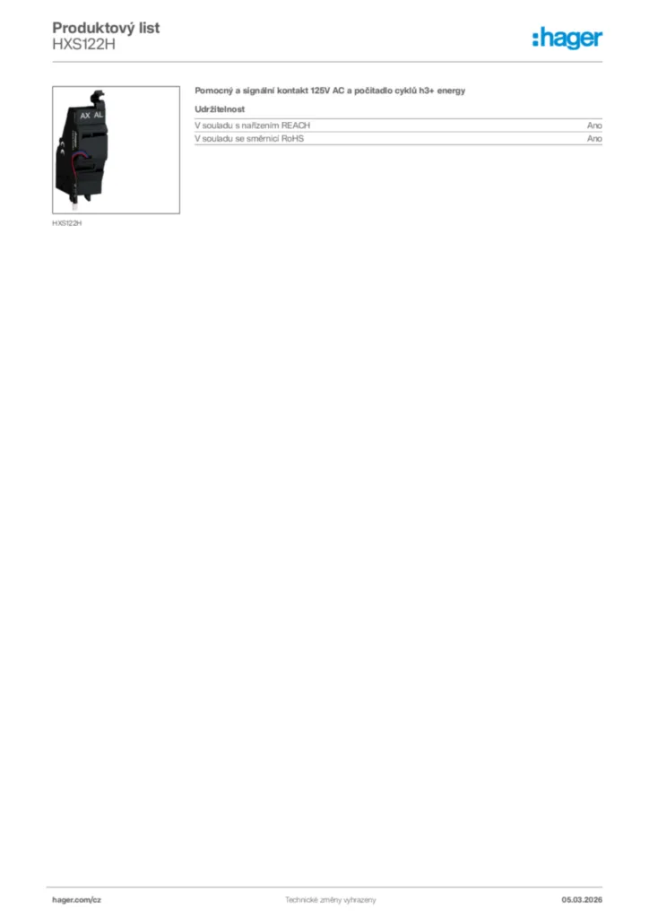 Obrázek Hager Product data sheet HXS122H | Hager