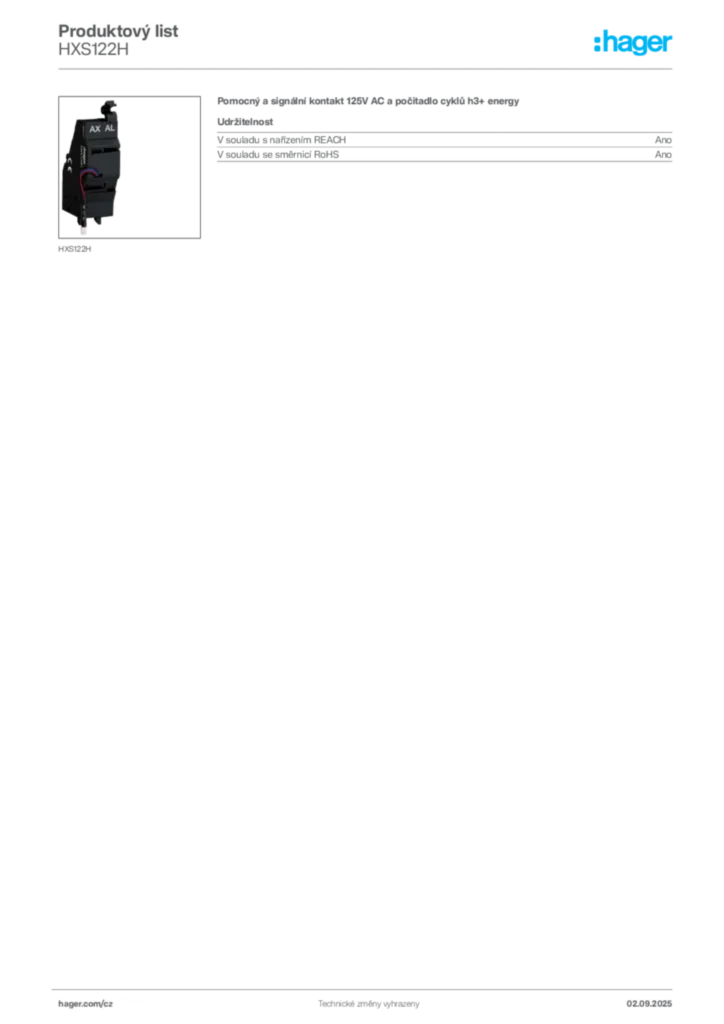 Obrázek Hager Produktový list HXS122H | Hager