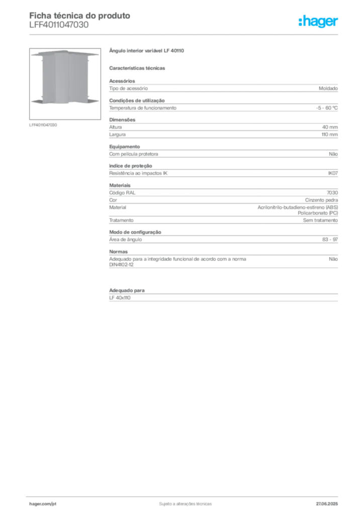 Imagem Hager Ficha técnica do produto LFF4011047030 | Hager Portugal