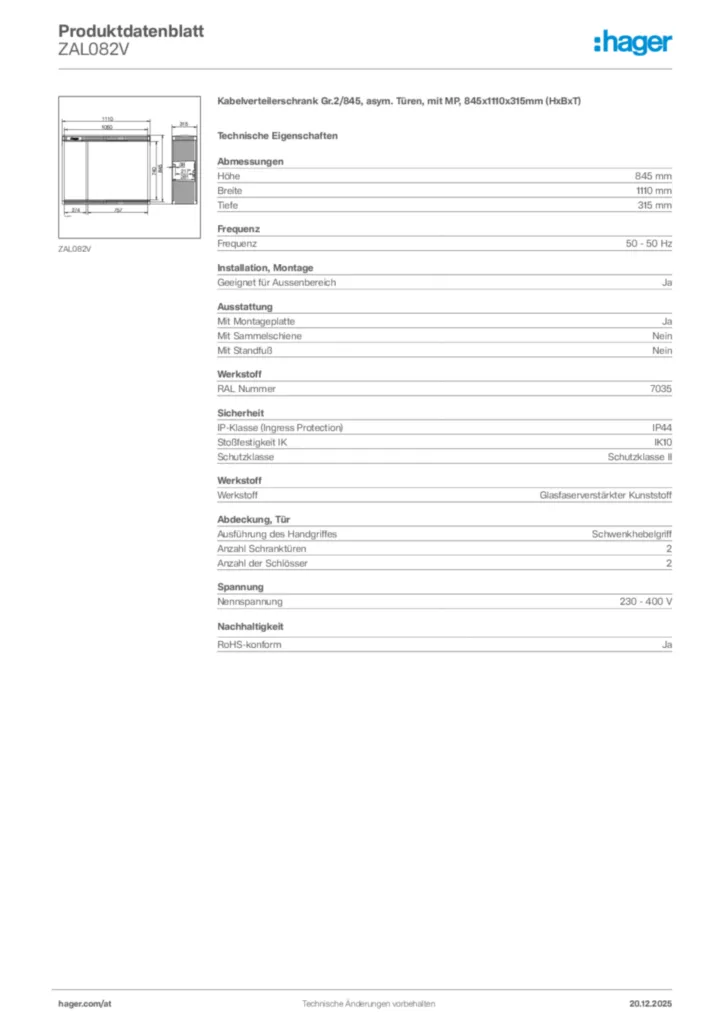 Bild Hager Produktdatenblatt ZAL082V | Hager Deutschland