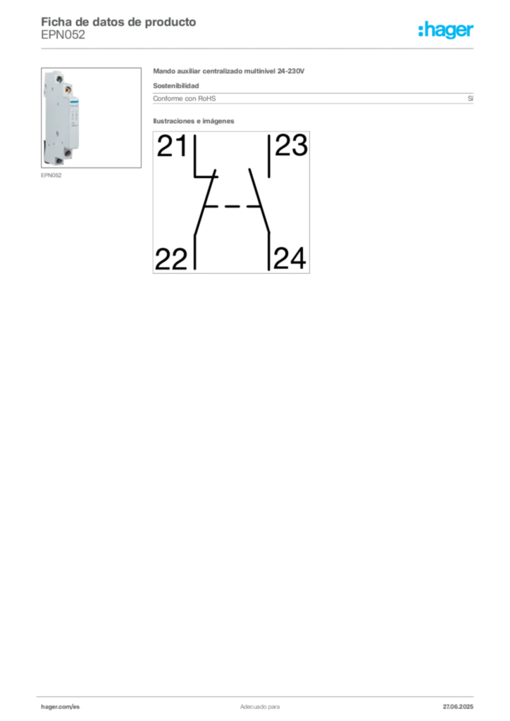 Imagen Hager Ficha de datos de producto EPN052 | Hager España
