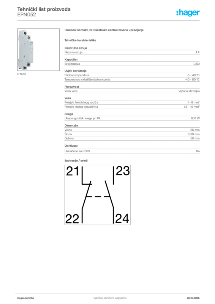 Slika Hager Product data sheet EPN052  | Hager