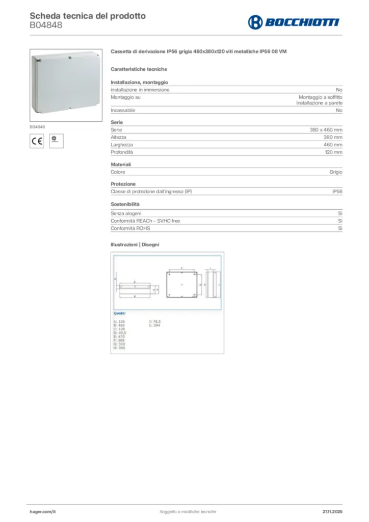 Immagine Bocchiotti Scheda tecnica del prodotto B04848 | Hager Italia