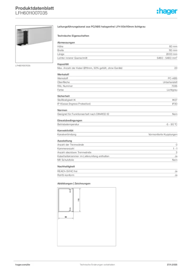 Bild Hager Produktdatenblatt LFH6011007035 | Hager Deutschland