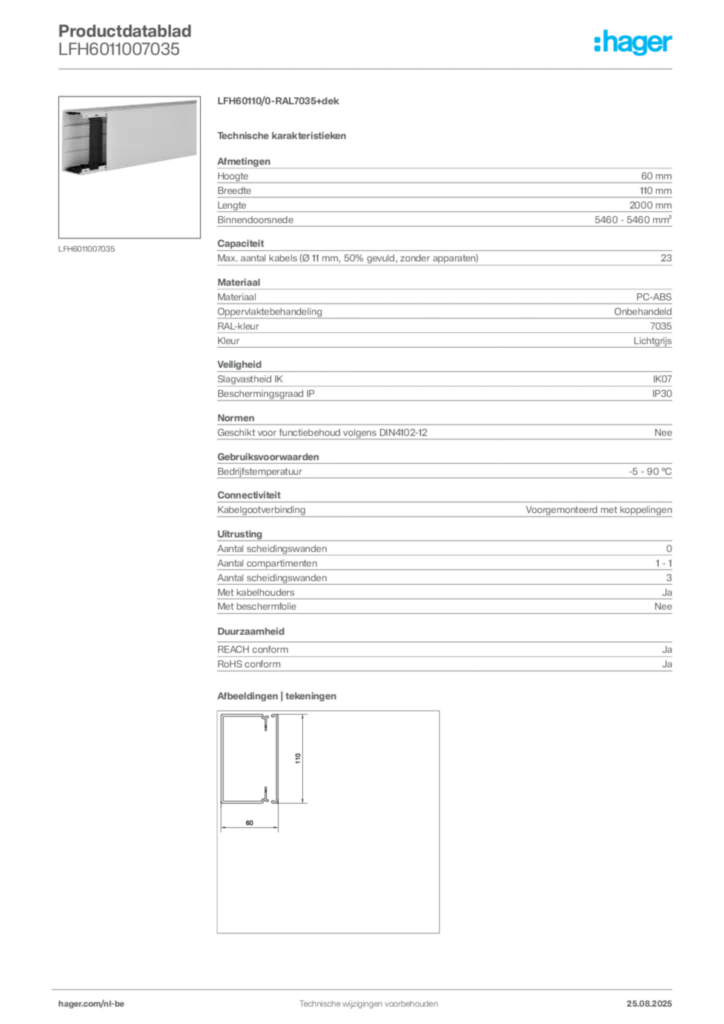 Afbeelding Hager Productdatablad LFH6011007035 | Hager Belgium