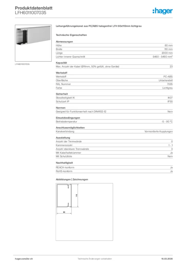 Bild Hager Produktdatenblatt LFH6011007035 | Hager Schweiz