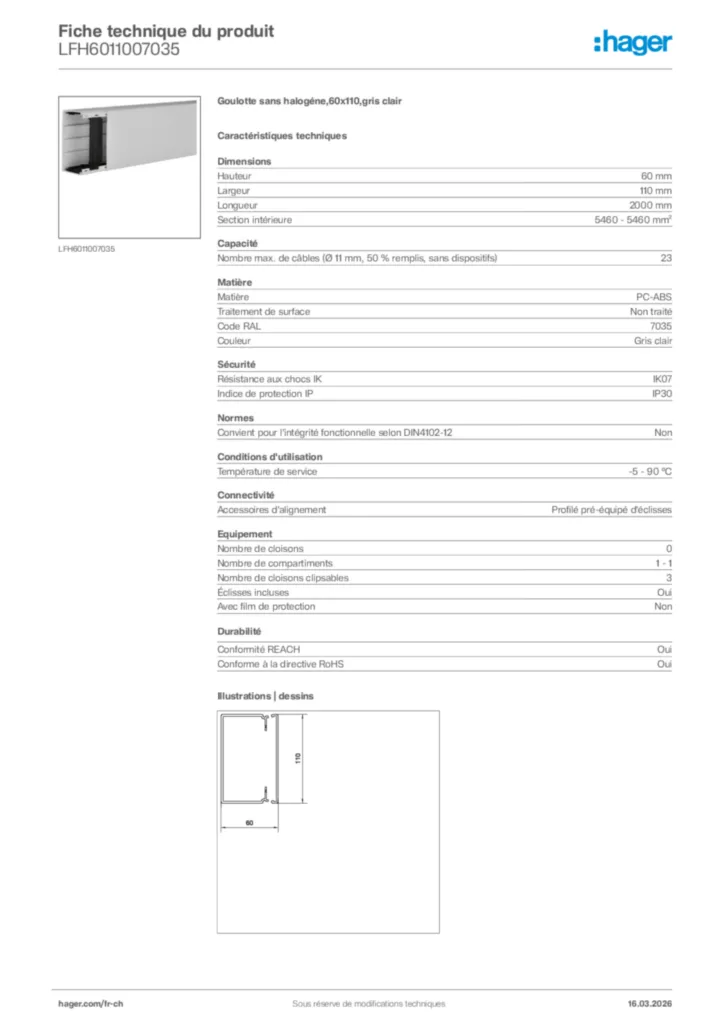 Image Hager Fiche technique du produit LFH6011007035 | Hager Suisse