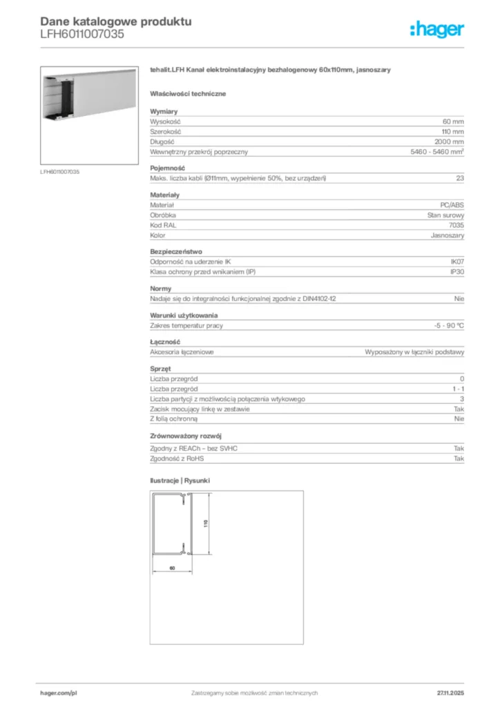 Zdjęcie Hager Karta katalogowa LFH6011007035 | Hager Polska