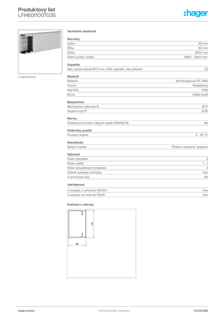 Obrázek Hager Produktový list LFH6011007035 | Hager