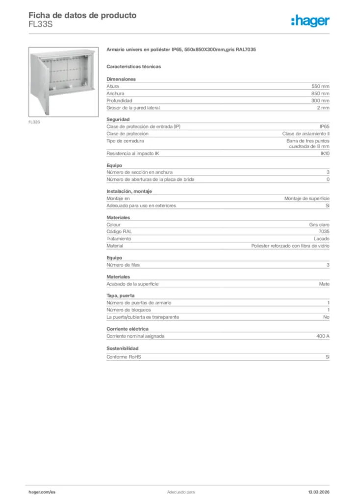 Imagen Hager Ficha de datos de producto FL33S | Hager España